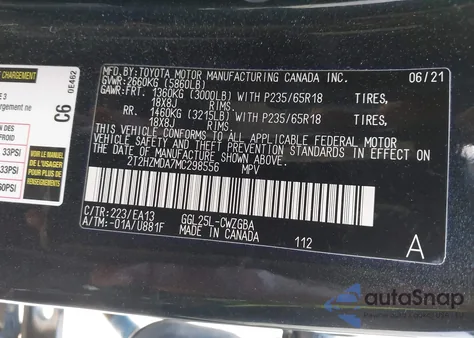 2021 Lexus Rx 350 из США, поврежденный, VIN 2T2HZMDA7MC298556